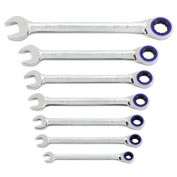 Sae 100 Tooth Ratcheting Wrench Set, Silver - 7 Piece