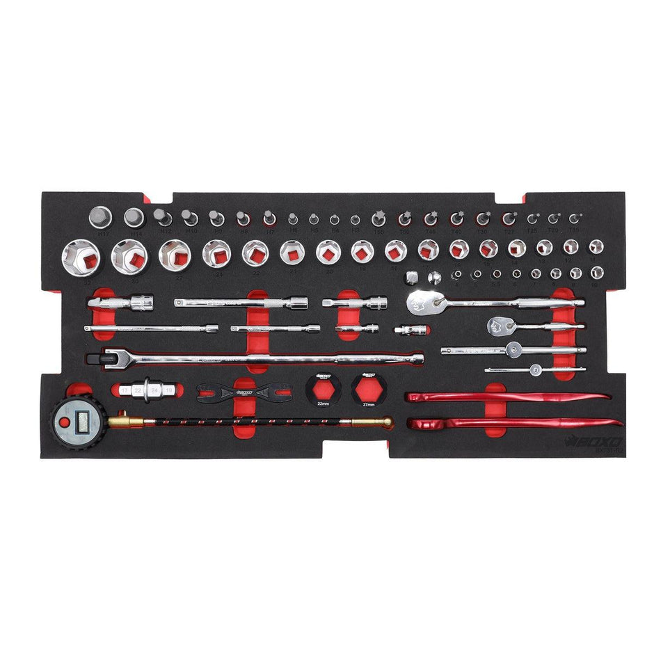 Picture of Boxo Tools BOXBXE057-R2 103 Piece Metric Motobox Tool Set for 5-Drawer Portable Tool Box