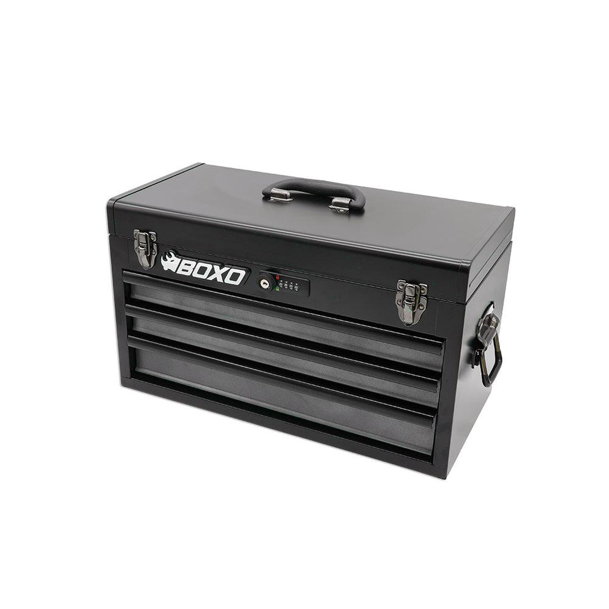 Picture of Boxo Tools BOXECC20301L-SBK1 3-Drawer Portable Steel Tool Box&#44; Black