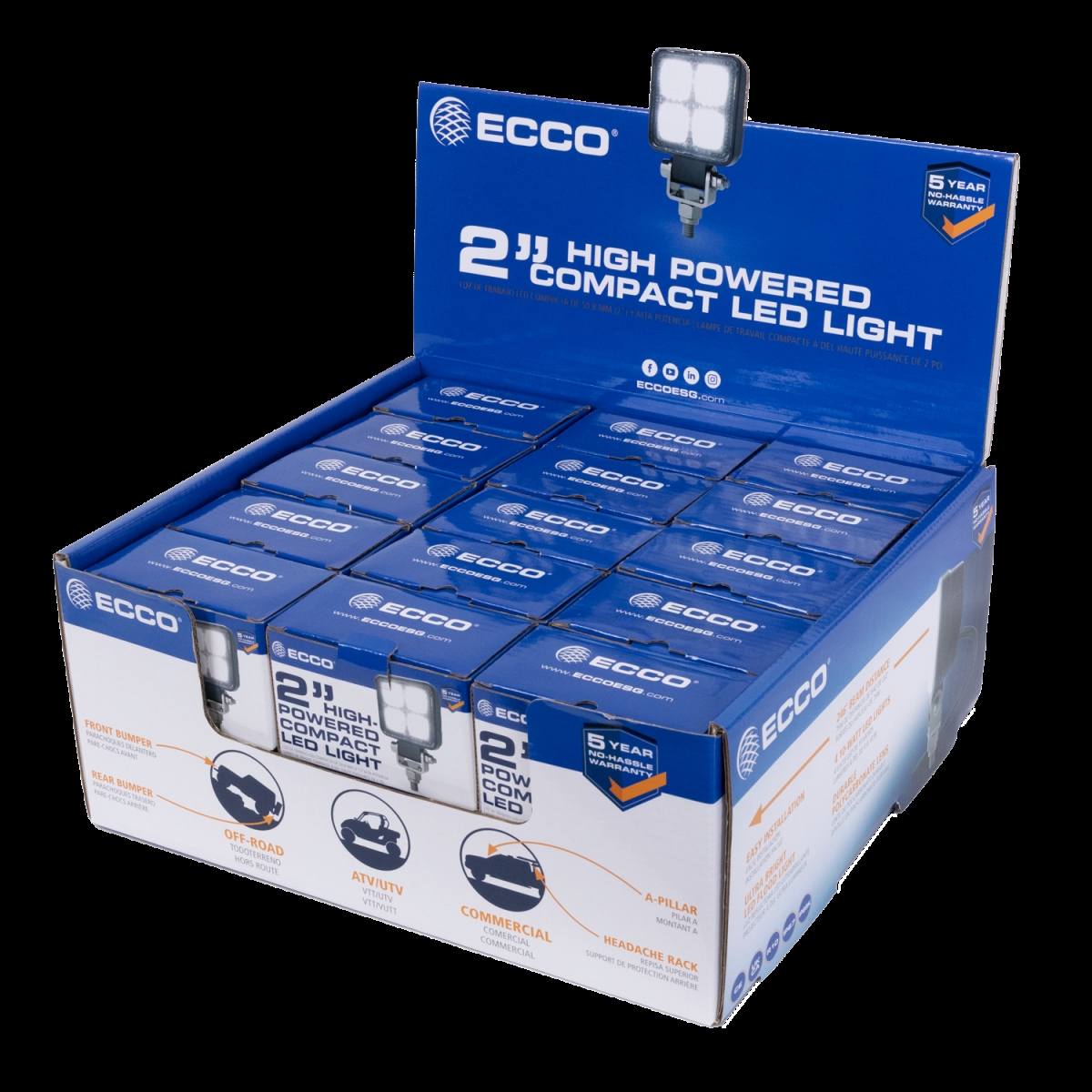 Picture of Ecco Safety Group ECCEW2B2P-CP 2 in. Square LED Work Lamp Counter Pack with 2.5W LED Per Light - 30 Count