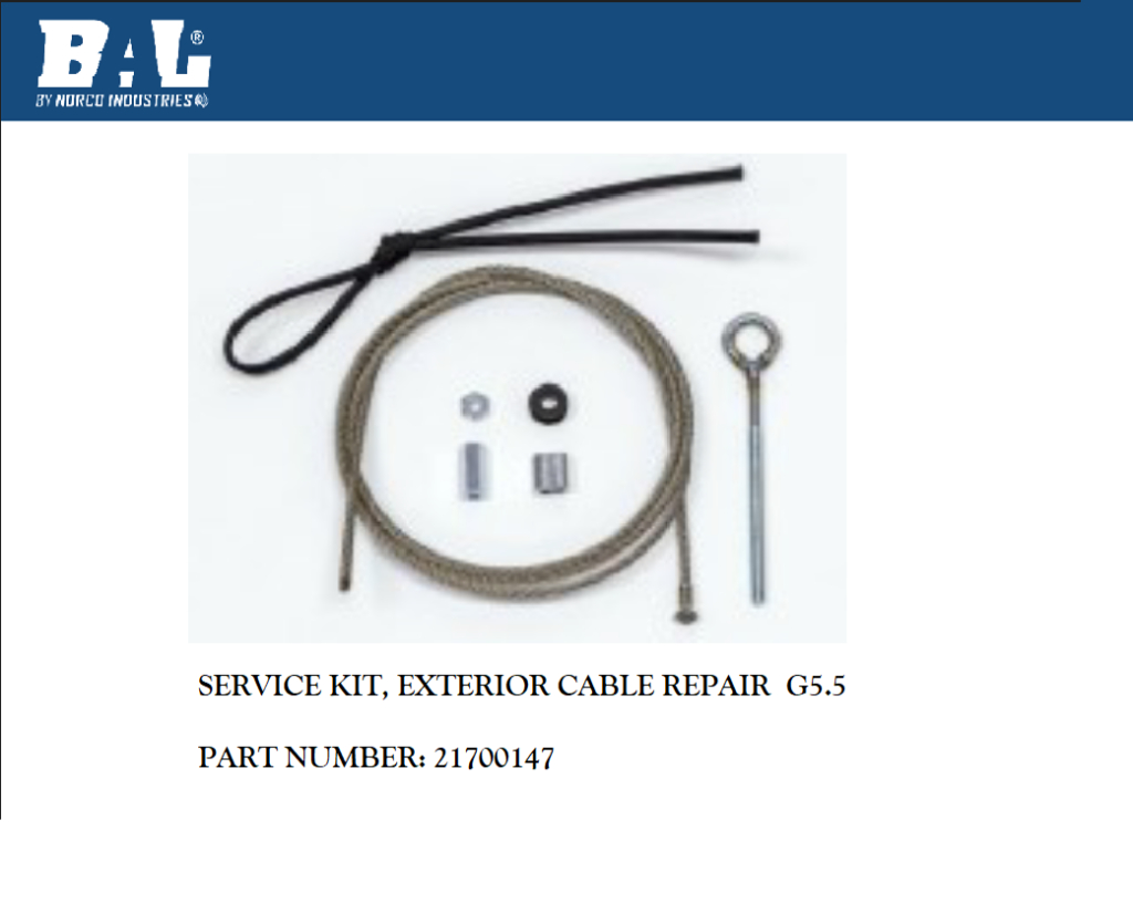 BAL21700147 Exterior Exact Slide Cable Repair Kit - G5 & G5.5