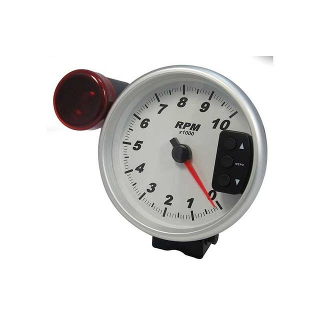 BEP15216 Super Comp Tachometer - 5 in. 10000 RPM, White Face with Shift Light