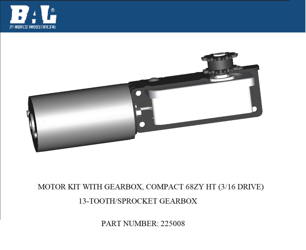 BAL225008 Compact High Torque Motor Kit for R25075 - 0.18 in. Drive, 13 Teeth