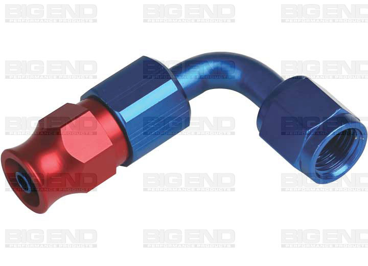 BEP23491 4 AN PTFE Aluminum Hose End for 2018-2020 - 90 deg - Red & Blue