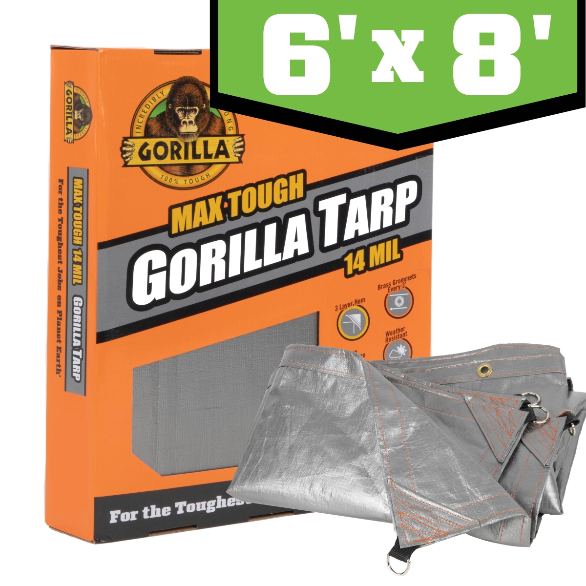 ERI97050 Max Tough Weave Silver Gorilla Tarp - 6 x 8 ft., 14 Mil, 16 x 16