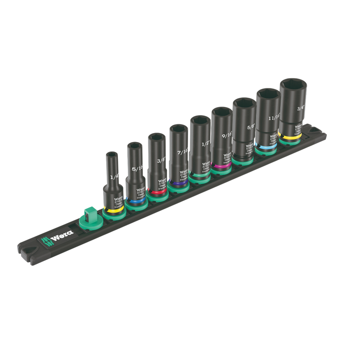 Wera Tools WRA05005591001 Socket Set with Deep Imperial, Magnetic Rail B Impaktor - 0.375 in. Drive - 9 Piece