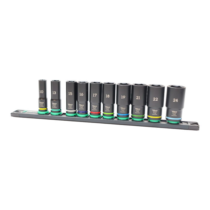 Wera Tools WRA05005590001 Socket Set with Magnetic Rail B Impaktor Deep - 0.375 in. Drive - 10 Piece