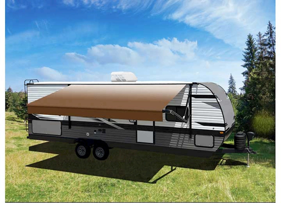 VELVR18006000 18 ft. Awning Roll Tube with Dune Fade Canopy Assembly with End Caps & 12V Light Strip - Tan