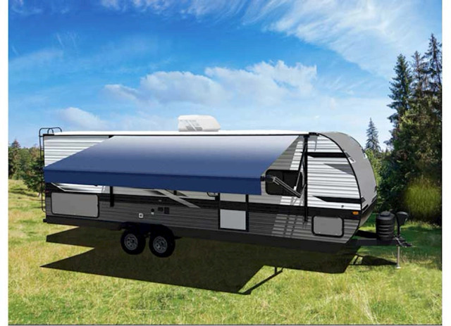 VELVR11004000 11 ft. Awning Roll Tube with Slate Blue Fade Canopy Assembly with End Caps & 12V Light Strip
