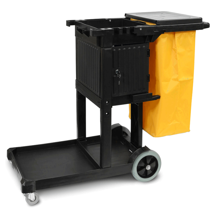OCC96976 Locking Cabinet Janitor Cart with Maxi-Rough - Black & Yellow