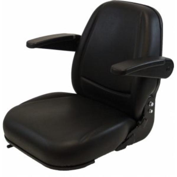 CNC230015BK-PLN Premium High Back Vinyl Seat with Armrests & Sliding Rail, Black