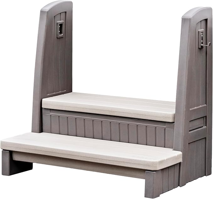 STP547599 Hot Tub Storage Steps with Handrails - Dark Cedar