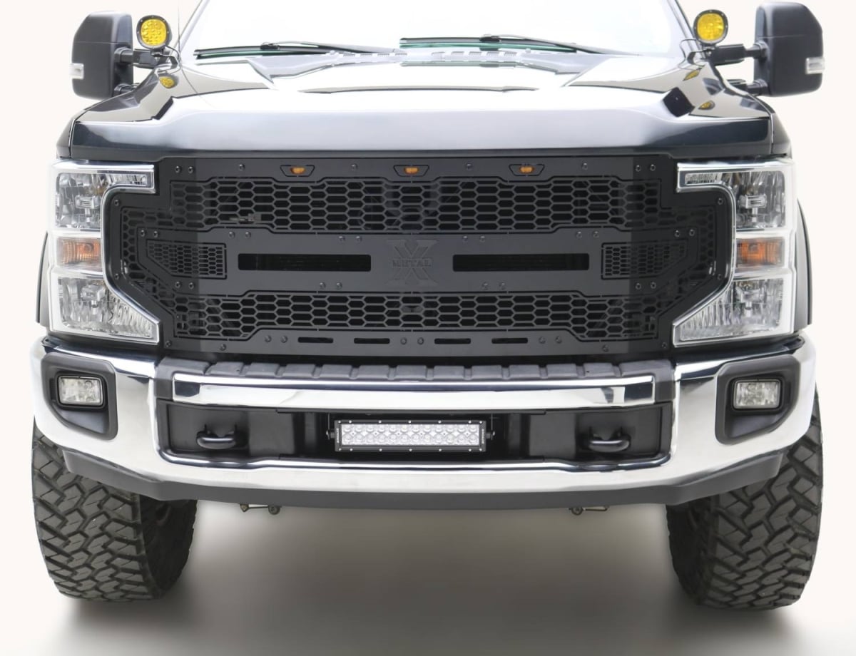 ZRDZ325571-KIT Front Bumper Center LED Kit with 12 in. LED Straight Double Row Light Bar for 2020-2022 Ford Super Duty - Black