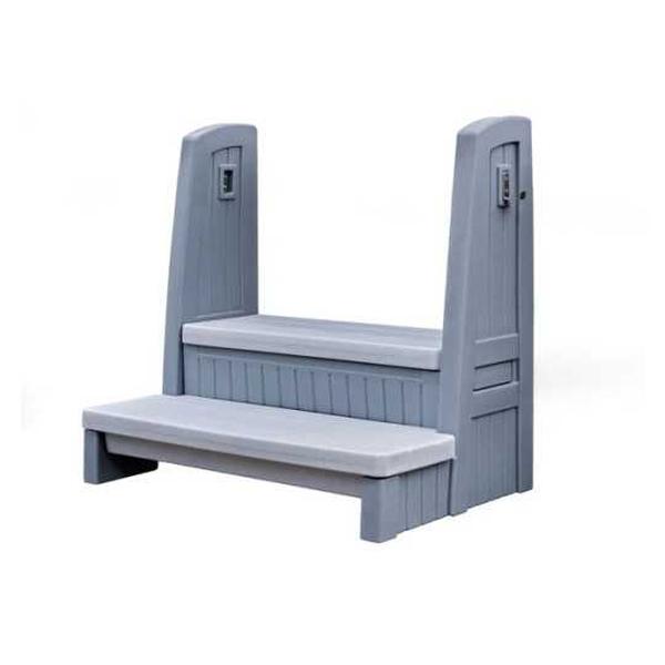 STP547799 Hot Tub Storage Steps with Handrails - Gray