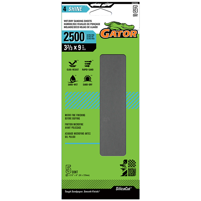 GTF8322043 Waterproof Clamp-on Sanding Sheets - 2500 Grit, 10.67 x 9 in. - Pack of 5