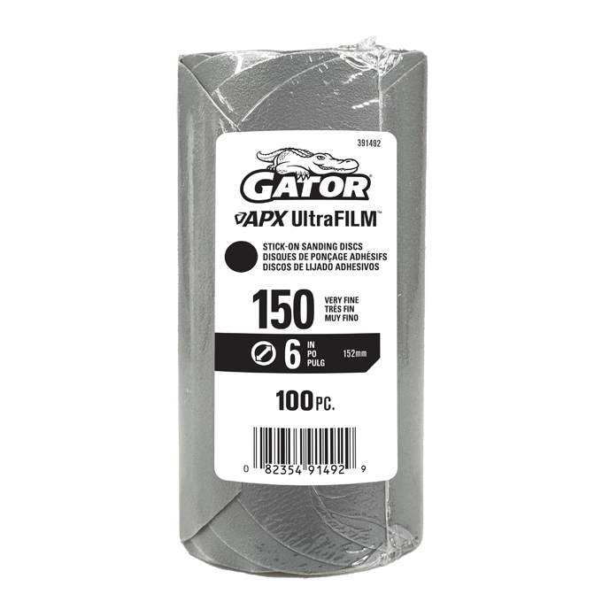GTF391492 Sanding Discs - 150 Grit, 6 in., PSA, Gray - Pack of 100