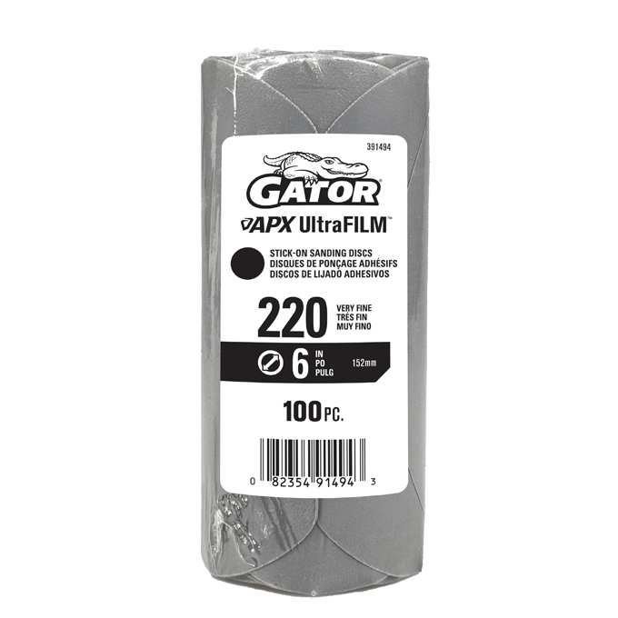 GTF391494 Sanding Discs - 6 in., 220 Grit, PSA, Gray - Pack of 100