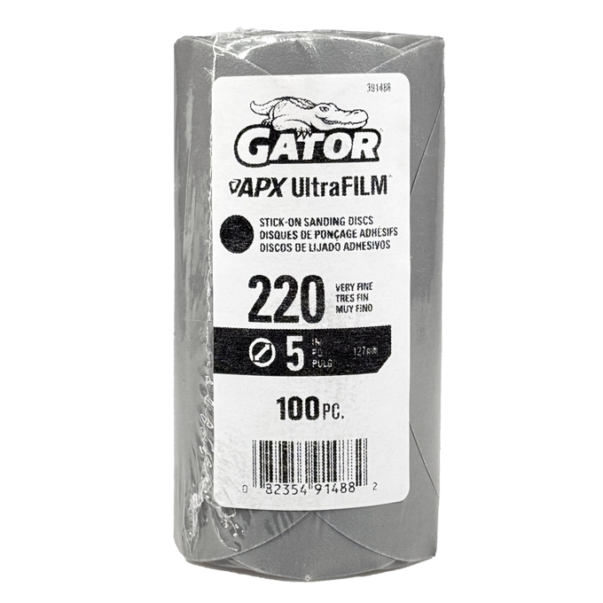 GTF391488 Sanding Discs - 5 in., 220 Grit, PSA, Gray - Pack of 100