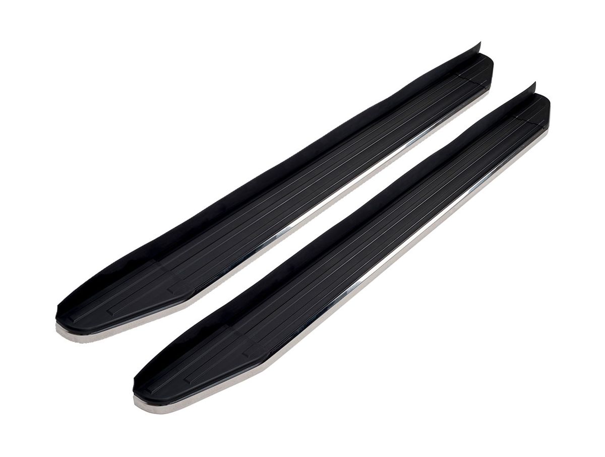 STC103010 Running Boards with STX100 for 2021 Chevy Tahoe - Black & Stainless Trim