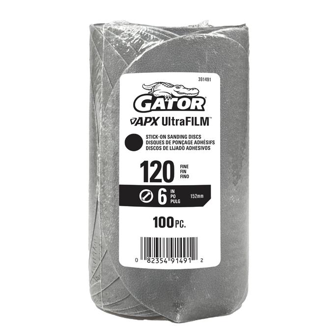 GTF391491 Sanding Discs - 120 Grit, 6 in., PSA, Gray - Pack of 100