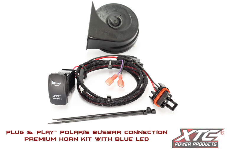 XTCHORN-POL-BUL Plug & Play Busbar Horn Kit with Laser Engraved Rocker Switch - Blue LED