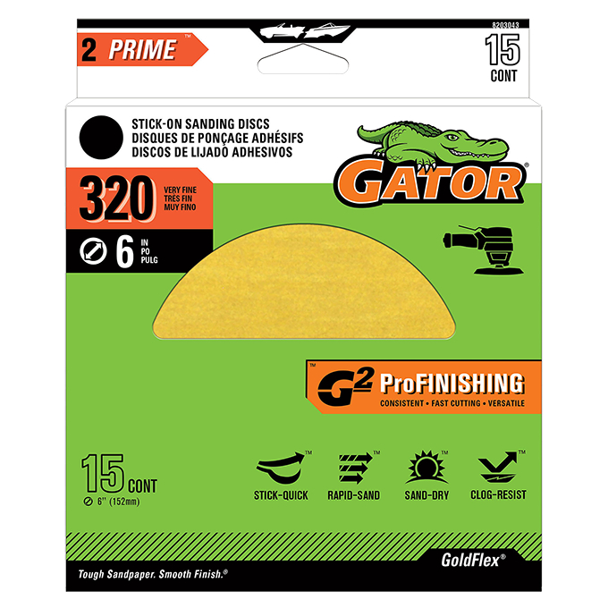 GTF8203043 Sanding Discs - 6 in., 320 Grit, Gold - Pack of 15
