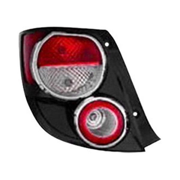 MZN335-1956L-AC CAPA Left Hand Taillamp Assembly for 2012-2015 Chevrolet Sonic Hatchback - Black & Chrome Housing - Red & Clear Lens