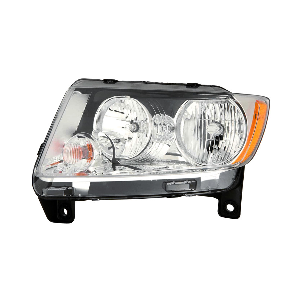 MZN333-1190L-AC CAPA Left Hand Headlight Assembly for 2011-2013 Jeep Grand Cherokee Laredo-Limited-Overland Models - Chrome Housing - Clear Lens