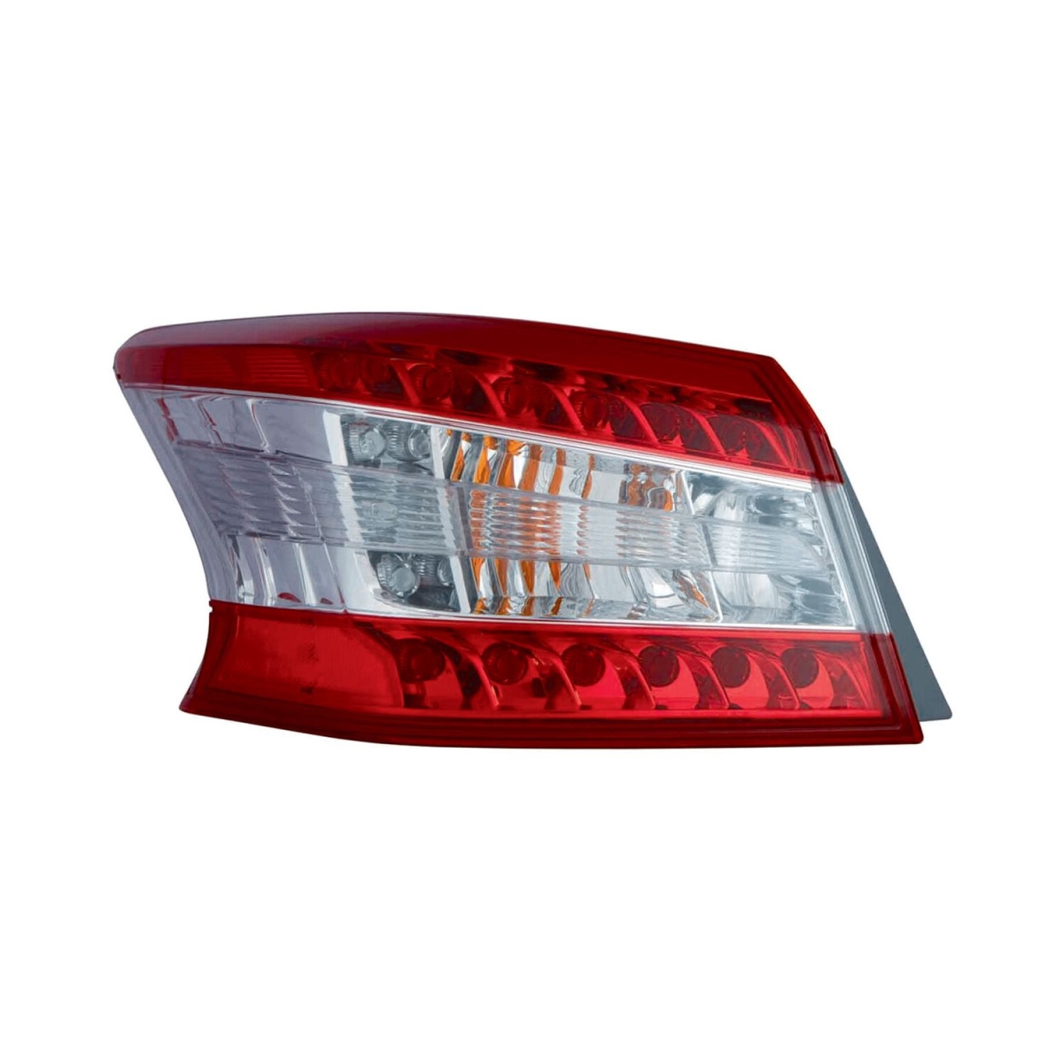 MZN315-1979L-AC CAPA Left Hand Outer Taillamp Assembly for 2013 Nissan Sentra - Chrome Housing - Red & Clear Lens