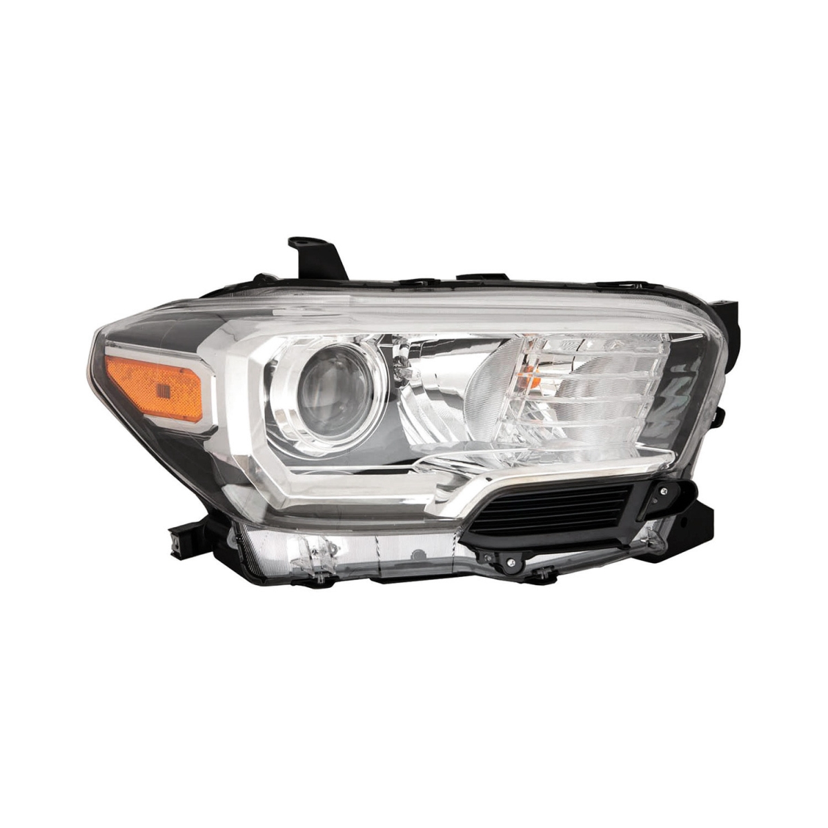 MZN312-11AER-AC9 CAPA Right Hand Headlight Assembly for 2018 Toyota Tacoma - Black & Chrome Housing - Clear Lens