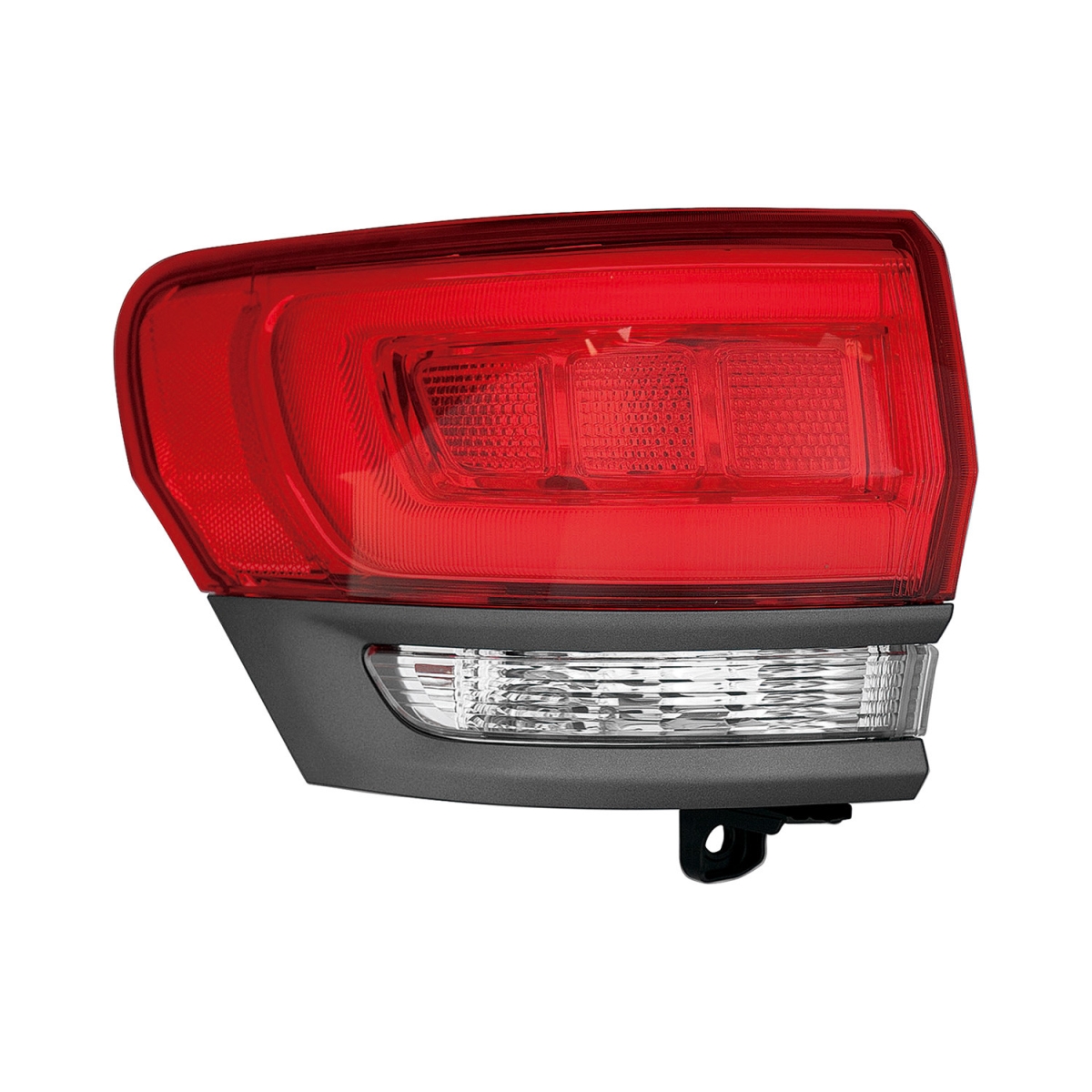 CAPA Left Hand Outer Taillamp Assembly for 2014-2016 Jeep Grand Cherokee Laredo-Limited-Overland-Summit Models - Chrome Housing - Red & Clear Lens