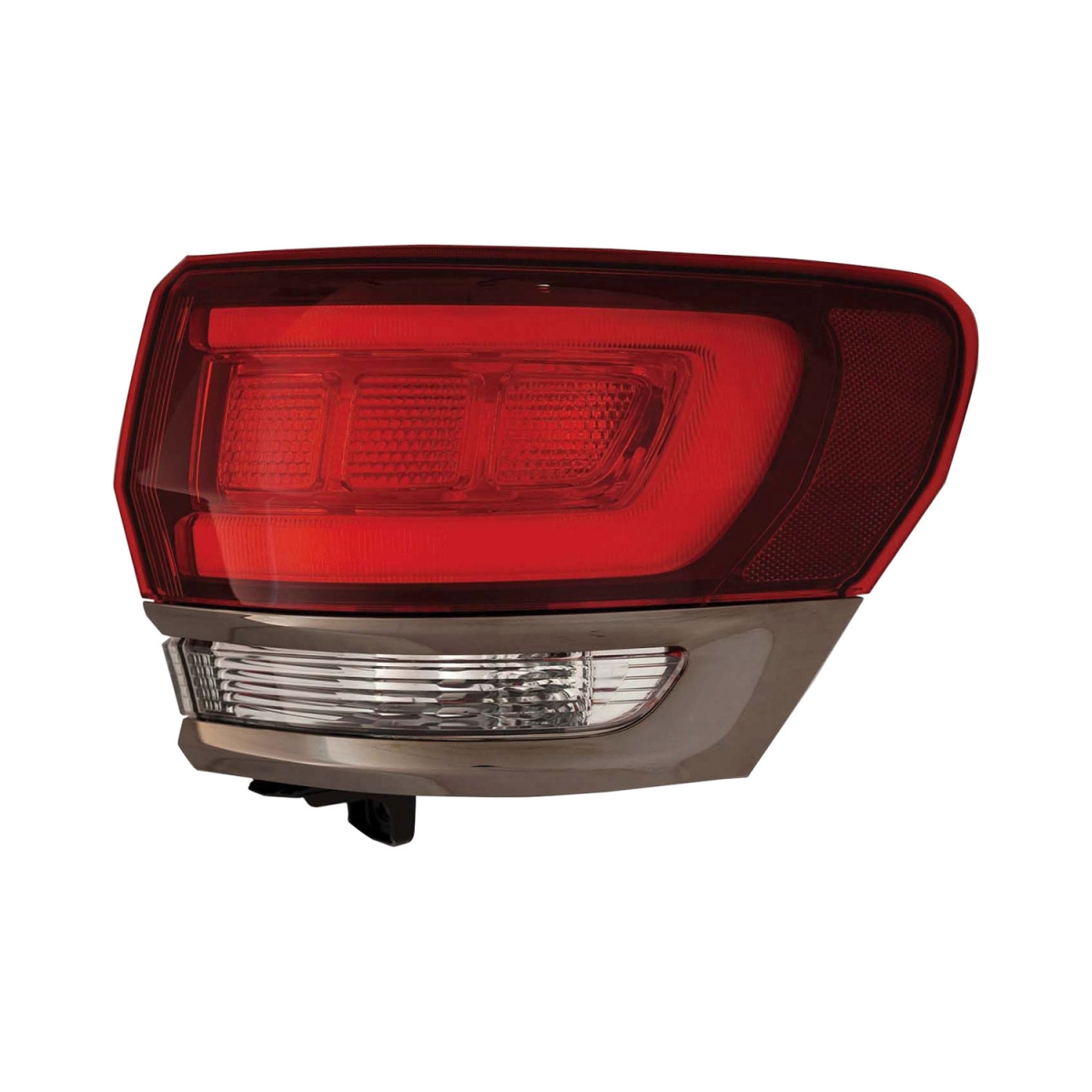 CAPA Right Hand Outer Taillamp Assembly for 2014-2019 Jeep Grand Cherokee Laredo-Limited-Overland-Summit Models - Black Housing - Red & Clear Lens