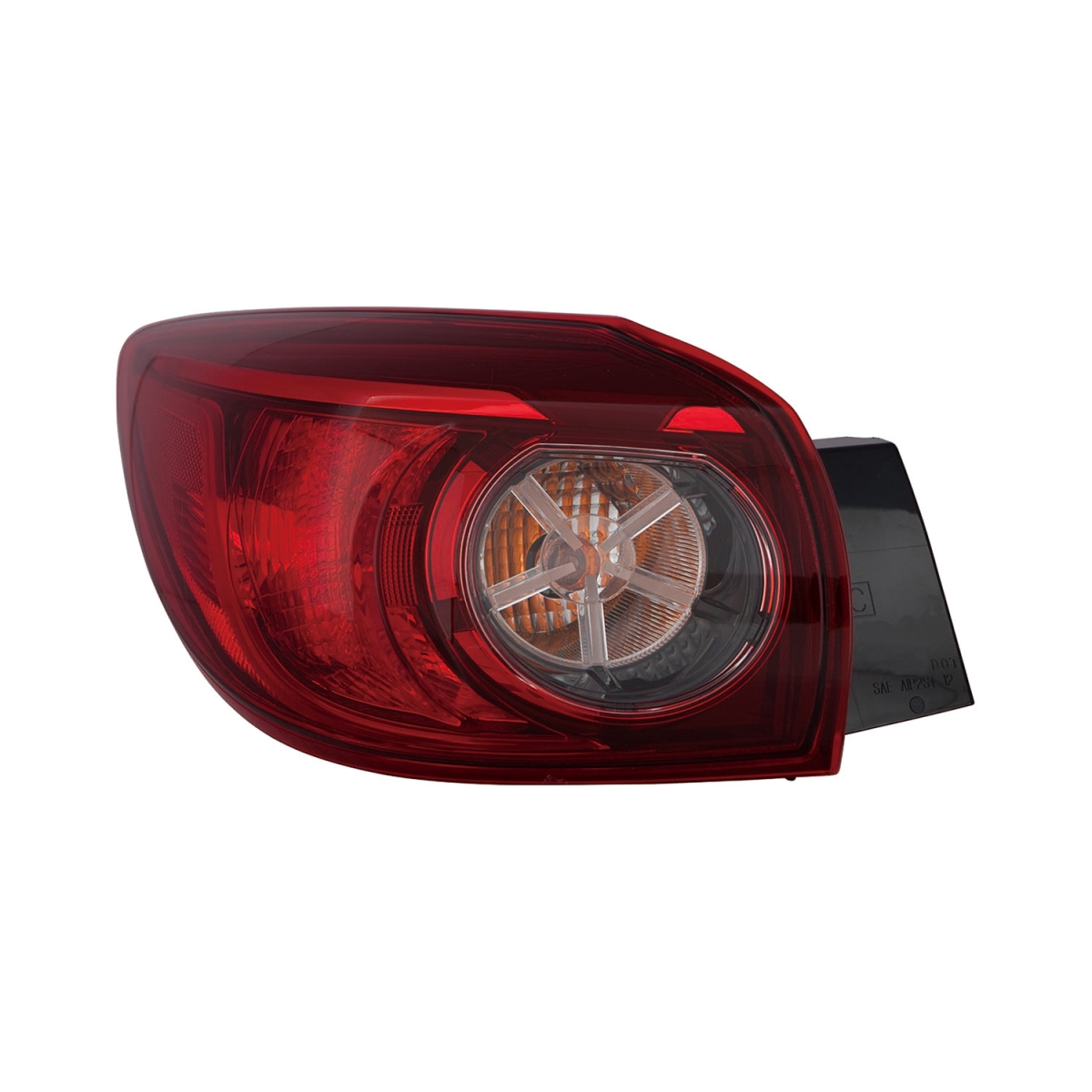 MZN316-1940L-AC CAPA Left Hand Outer Taillamp Assembly for 2014-2016 Mazda 3 Hatchback - Chrome Housing - Red & Clear Lens