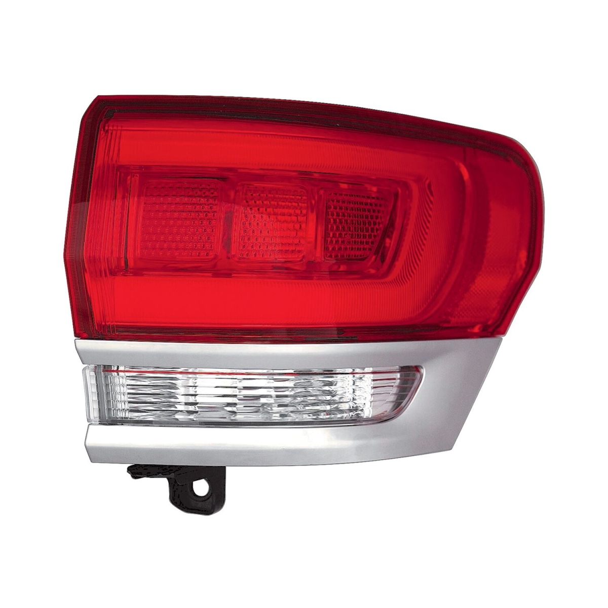 CAPA Right Hand Outer Taillamp Assembly for 2014-2018 Jeep Grand Cherokee Laredo-Limited-Overland-Summit - Chrome Housing - Red & Clear Lens