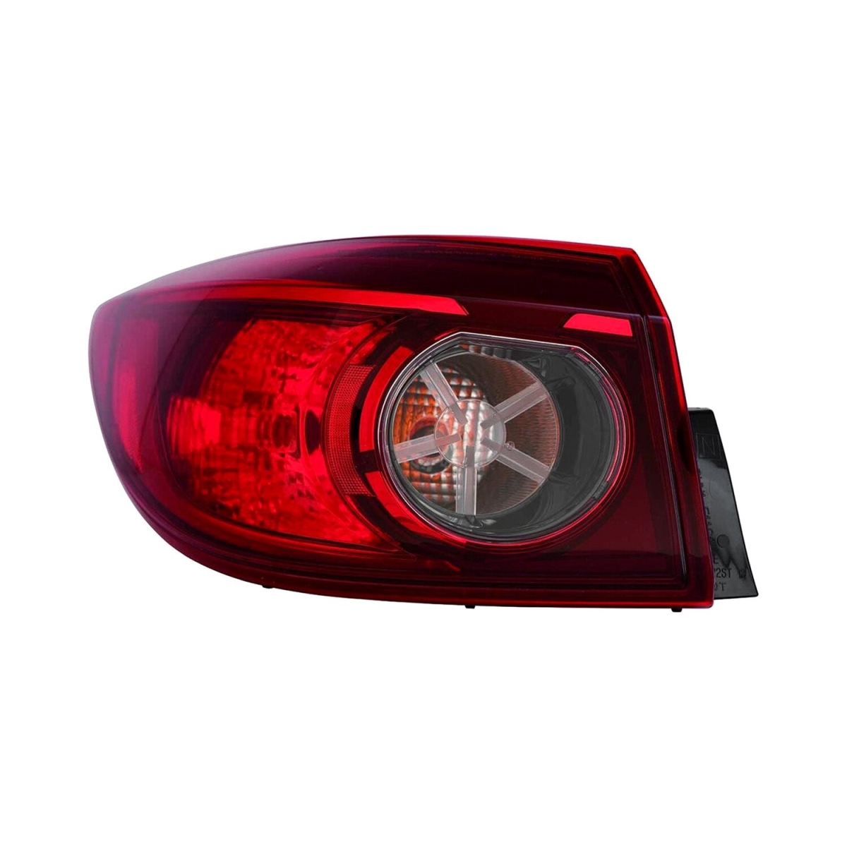 MZN316-1942L-ACN CAPA Left Hand Outer Taillamp Assembly for 2014-2017 Mazda 3 Sedan - Black & Chrome Housing - Red & Clear Lens