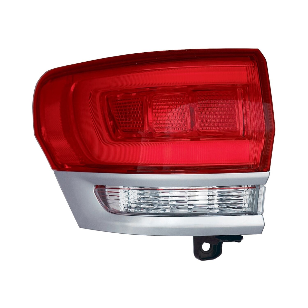 CAPA Left Hand Outer Taillamp Assembly for 2014-2018 Jeep Grand Cherokee Laredo-Limited-Overland-Summit - Chrome Housing - Red & Clear Lens