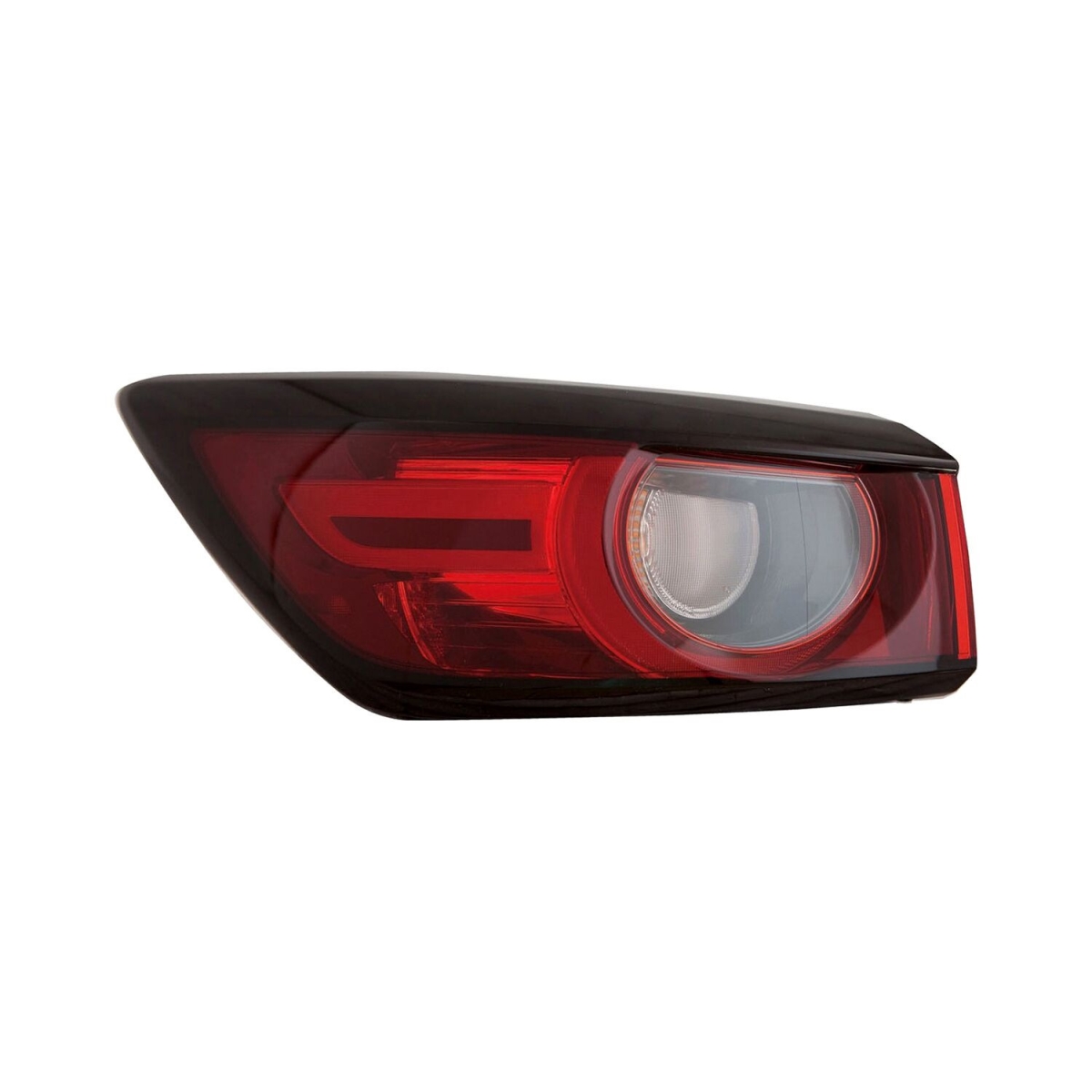 MZN316-1953L-AC CAPA Left Hand Outer Taillamp Assembly for 2019-2020 Mazda CX-3 - Black & Chrome Housing - Red & Clear Lens