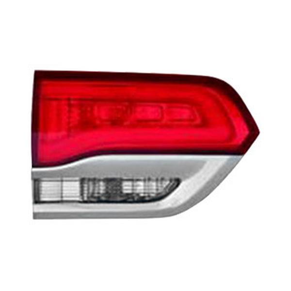 CAPA Left Hand Inner Taillamp Assembly for 2014-2022 Jeep Grand Cherokee Laredo-Limited-Overland-Summit - Chrome Housing - Red & Clear Lens