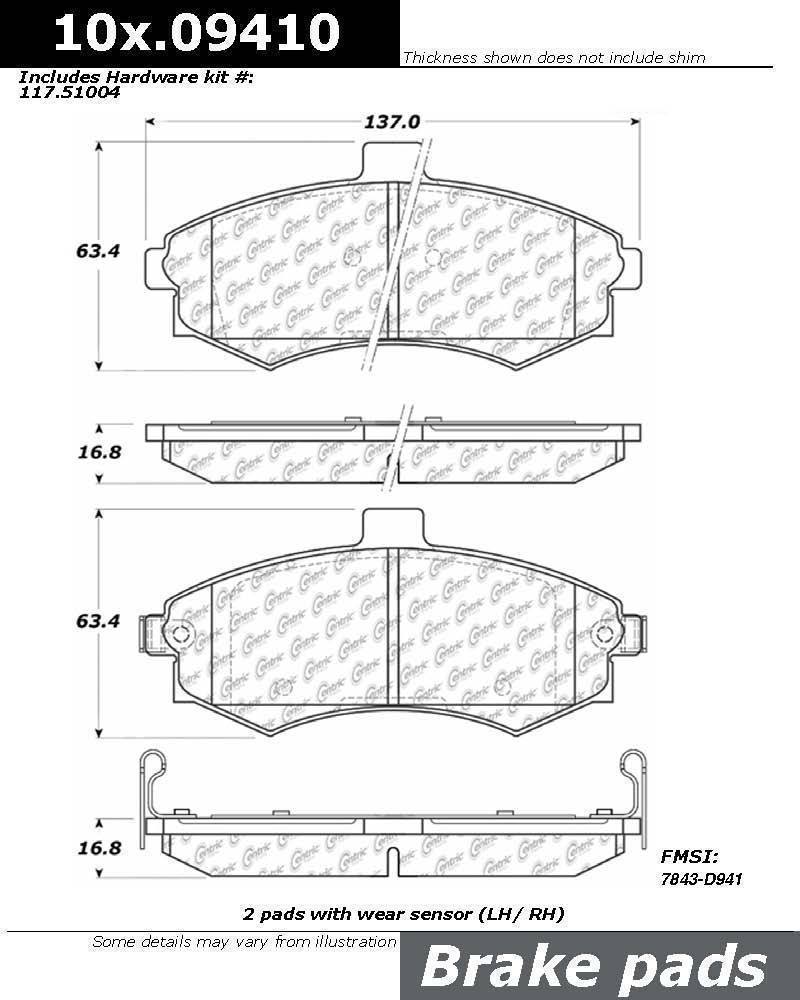 CEN106.09410 Posi-Quiet Premium Extended Wear Front Brake Pads with Hardware for 2005 Hyundai Elantra