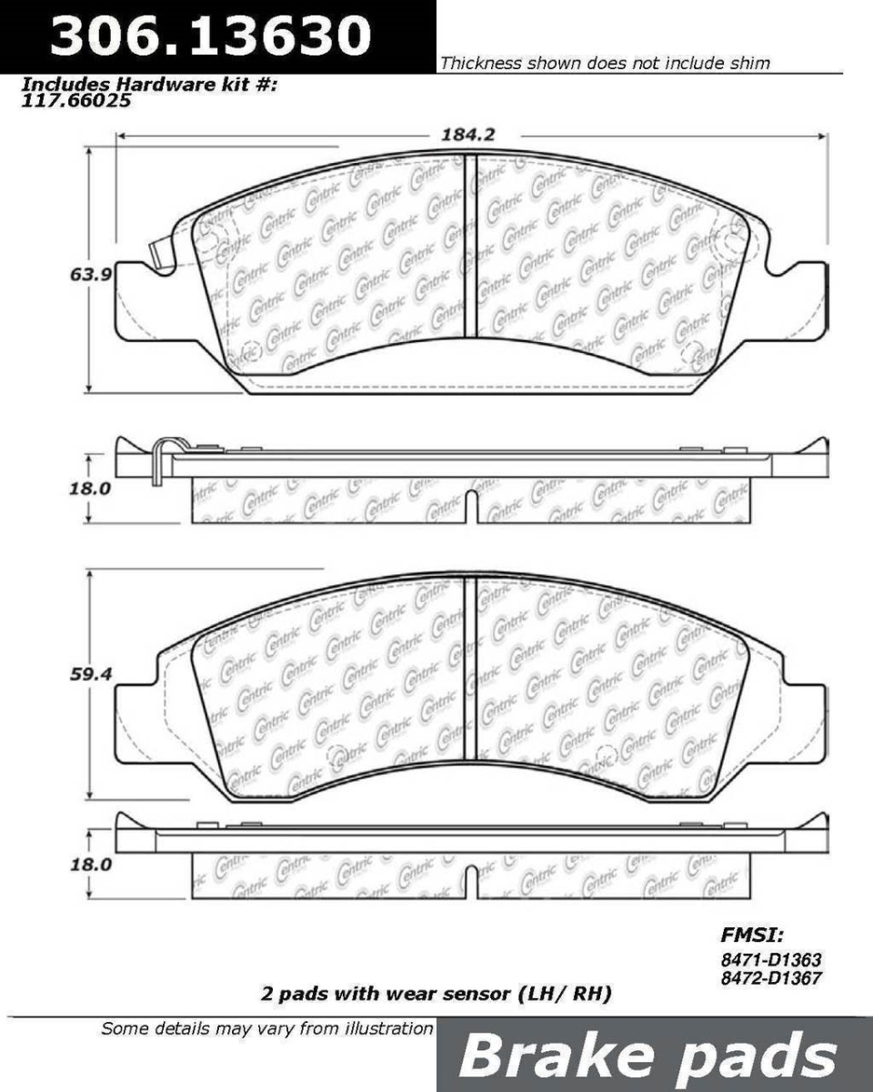 CEN306.13630 Fleet Performance Front Brake Pads with Hardware for 2015-2020 Cadillac Escalade