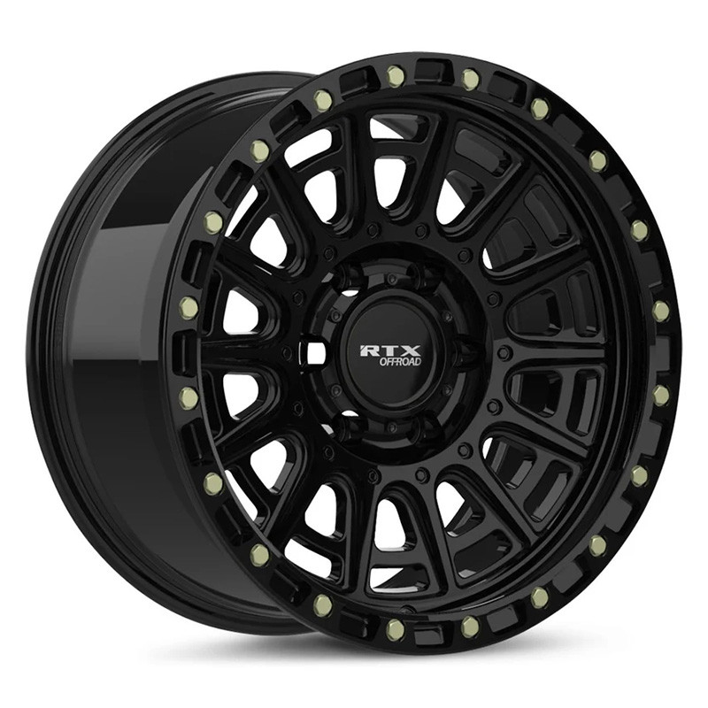 RTW178602 17 x 8.5 in. 6 Lug x 139.7 mm Bolt Pattern, 10 mm Offset & 106.1 mm Center Bore Striker Gloss Black with Milled Rivets Wheel