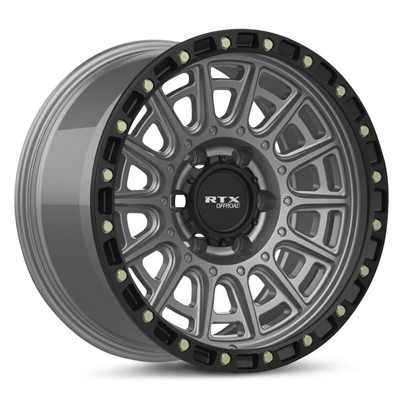 17 x 8.5 in. 6 Lug x 139.7 mm Bolt Pattern, 10 mm Offset & 106.1 mm Center Bore Striker Matte Gunmetal with Black Lip & Milled Rivets Wheel