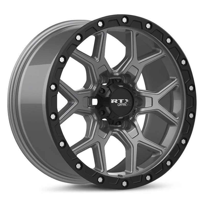 17 x 8.5 in. 6 Lug x 139.7 mm Bolt Pattern, 20 mm Offset & 106.1 mm Center Bore Storm Matte Gunmetal with Black Lip & Milled Rivets Wheel