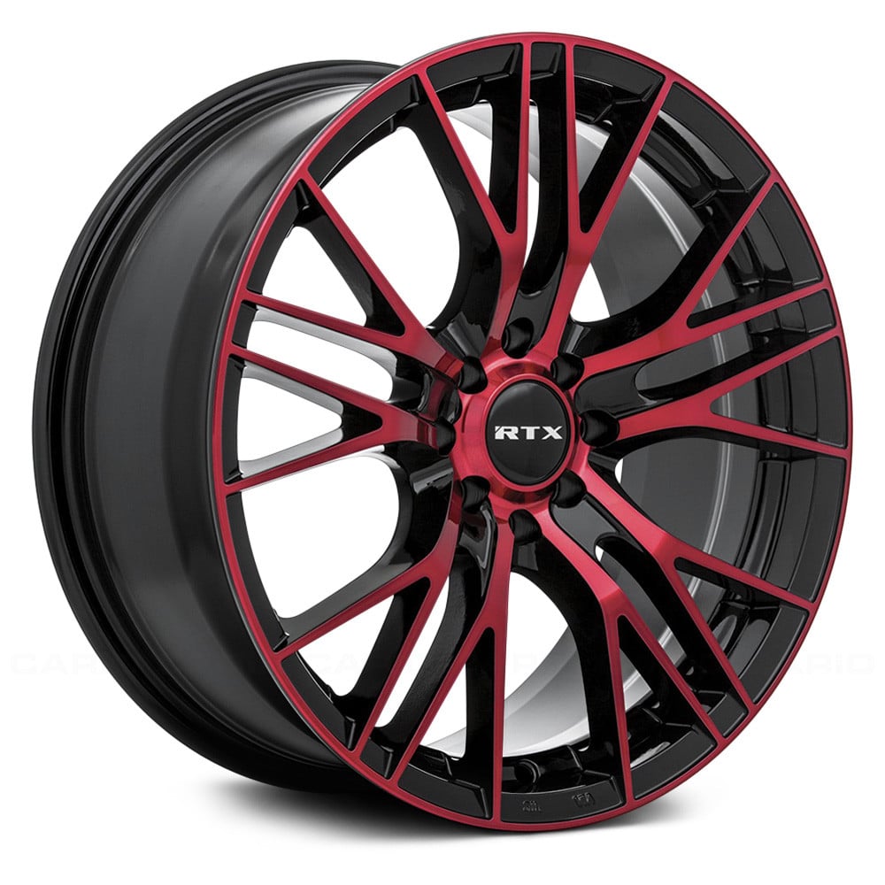 RTW082313 16 x 7 in. 5 Lug x 114.3 mm Bolt Pattern, 40 mm Offset & 73.1 mm Center Bore Vertex Black Machined Red Aluminum Wheel