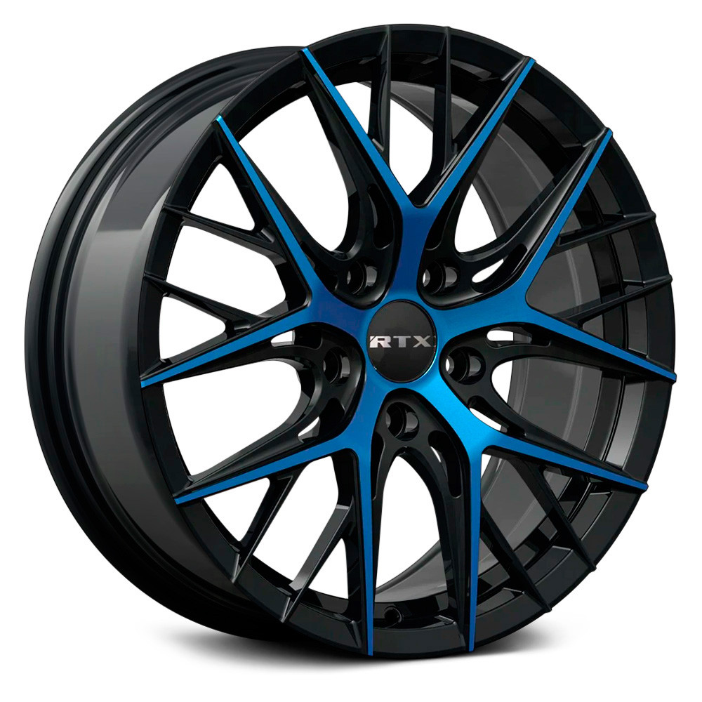 RTW083054 18 x 8 in. 5 Lug x 114.3 mm Bolt Pattern, 40 mm Offset & 73.1 mm Center Bore Valkyrie Gloss Black Machined Blue Aluminum Wheel