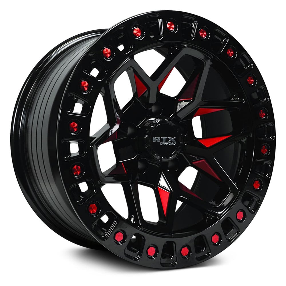 RTW082930 17 x 9 in. 6 Lug x 139.7 mm Bolt Pattern, 0 mm Offset & 106.1 mm Center Bore Zion Gloss Black Milled Red Aluminum Wheel