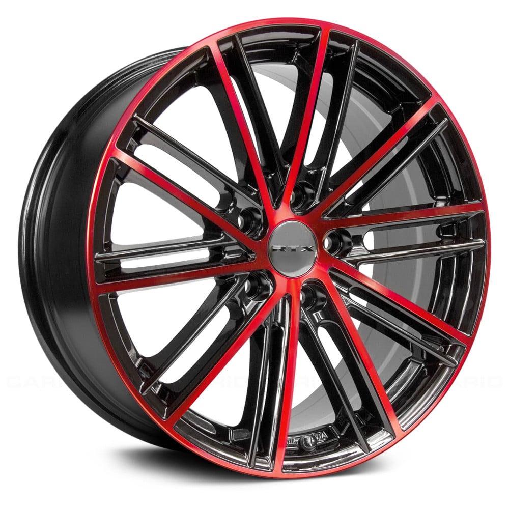 RTW081209 17 x 7.5 in. 5 Lug x 114.3 mm Bolt Pattern, 45 mm Offset & 73.1 mm Center Bore Strobe 5 Black Machined Red Aluminum Wheel