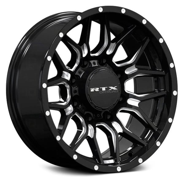 RTW083456 20 x 9 in. 6 Lug x 135-139.7 mm Bolt Pattern, 18 mm Offset & 106.1 mm Center Bore Claw Gloss Black Milled with Rivets Aluminum Wheel
