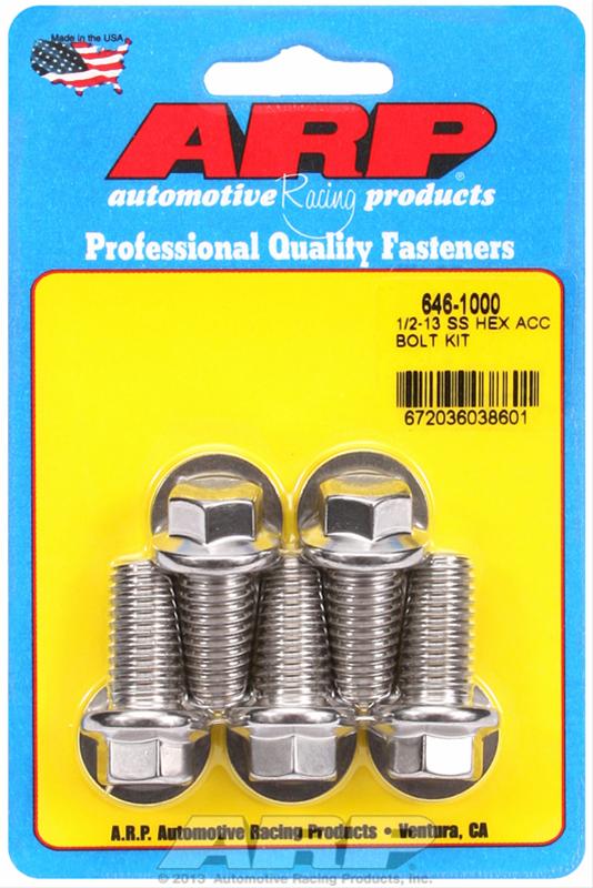 Stainless Steel Hex Bolts - Polished - 0.5-13 x 1.0 in. - Set of 10 - 180000 psi Strength