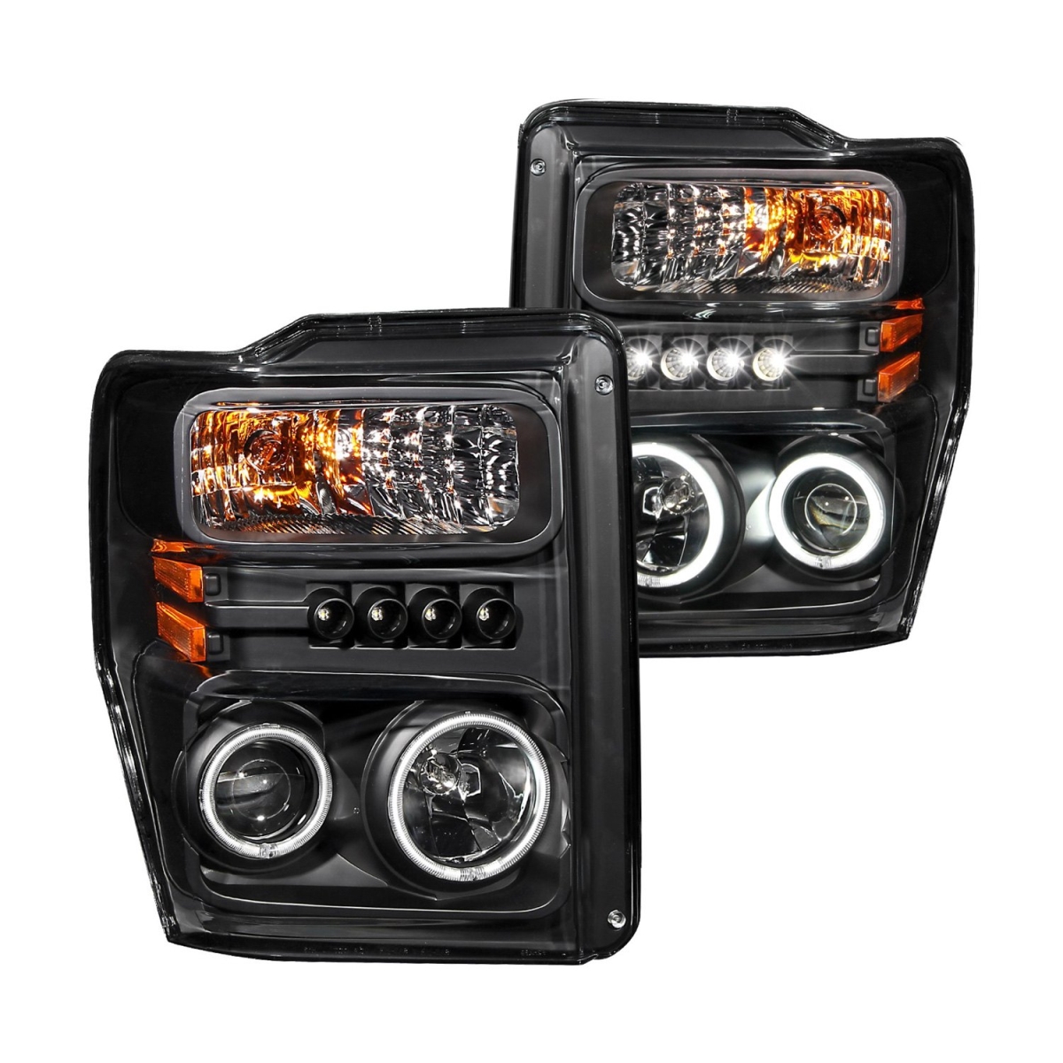 Picture of Anzo USA 111168 08-10 F250 & F350-F450 Super Duty Headlights Black Projectors with Halos CCFL